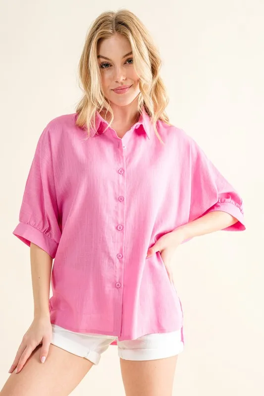 Oversized Linen Button Down Shirts Top