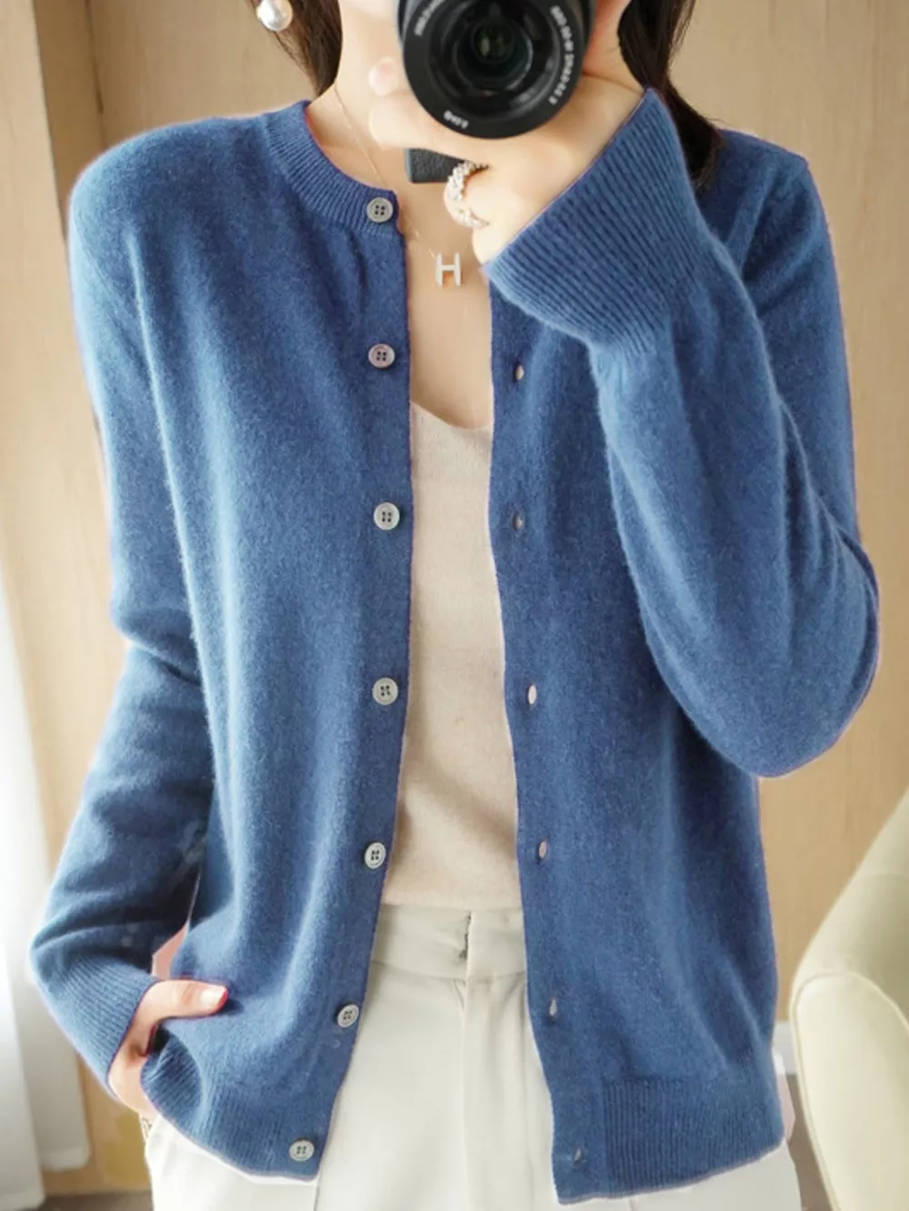 Classic Crew Neck Knit Cardigan, image 35