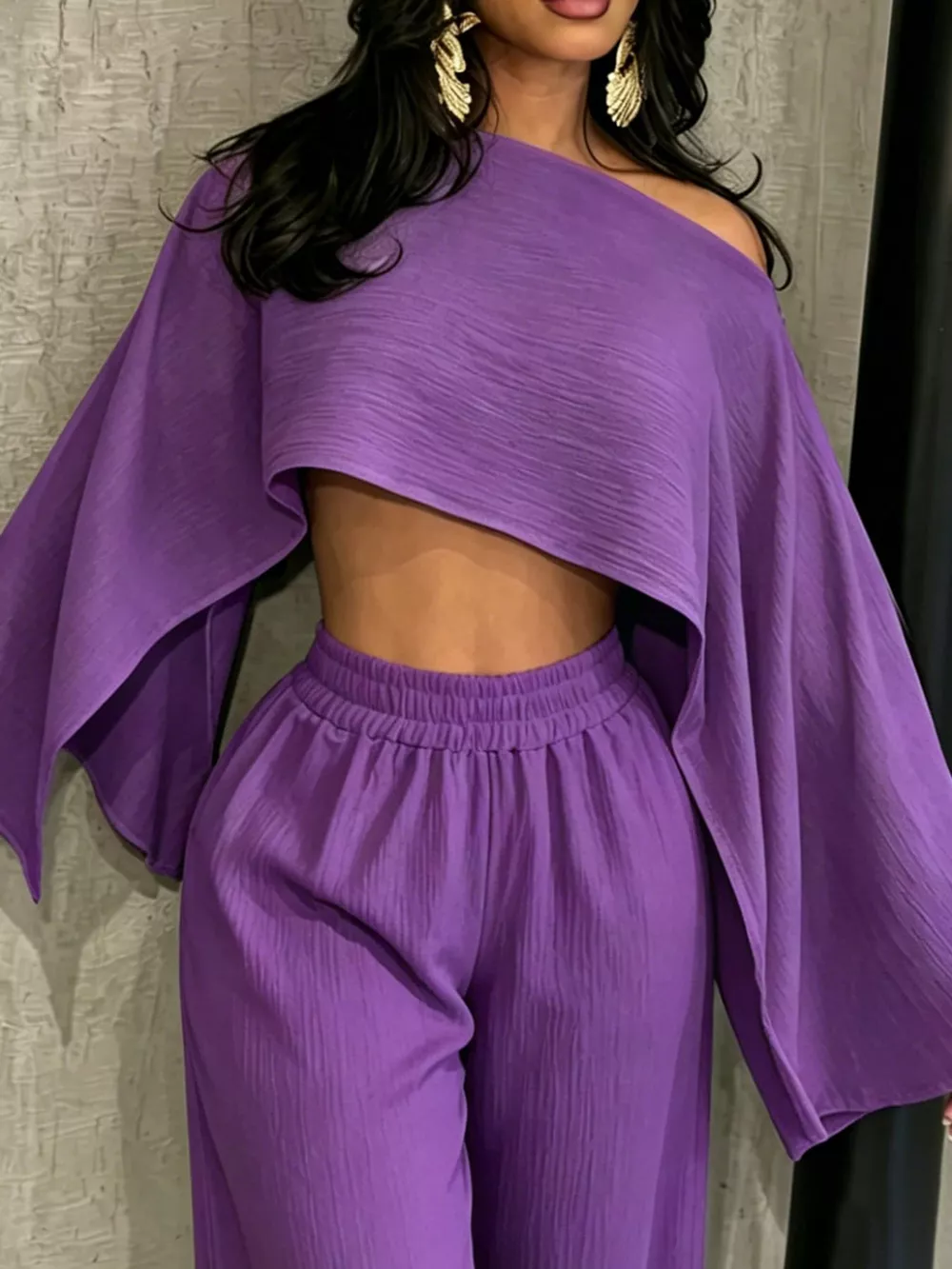 Boat Neck Crop Top and Wide-Leg Pants Set, image 48