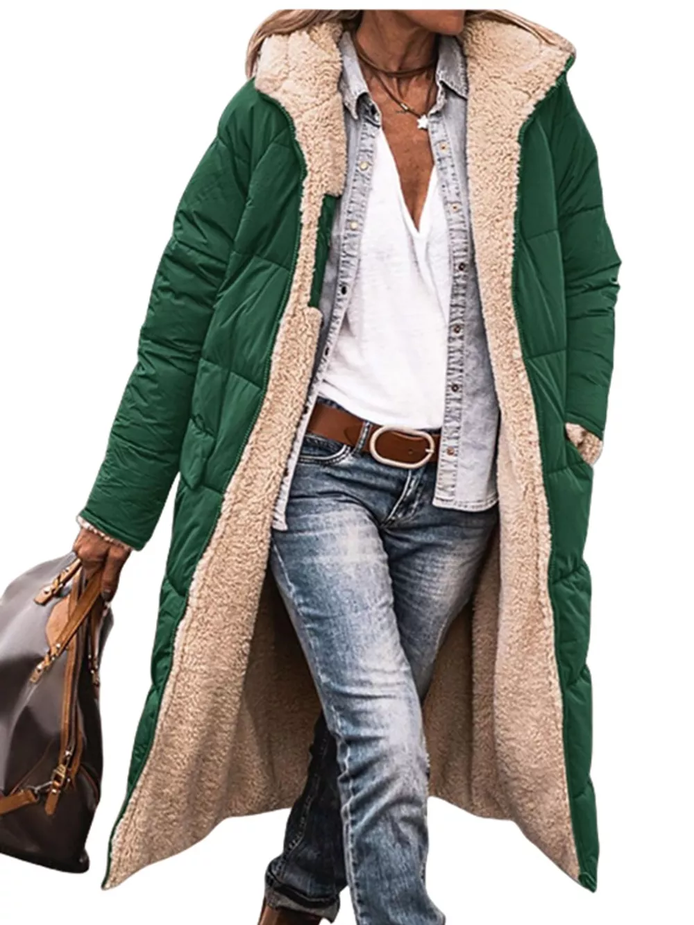 Full Size Longline Sherpa-Lined Hooded Outerwear Plus Size, image 20