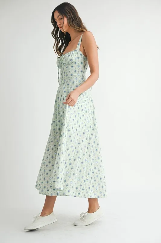 Floral Print Bustier Back Lace Up Midi Dress, image 4