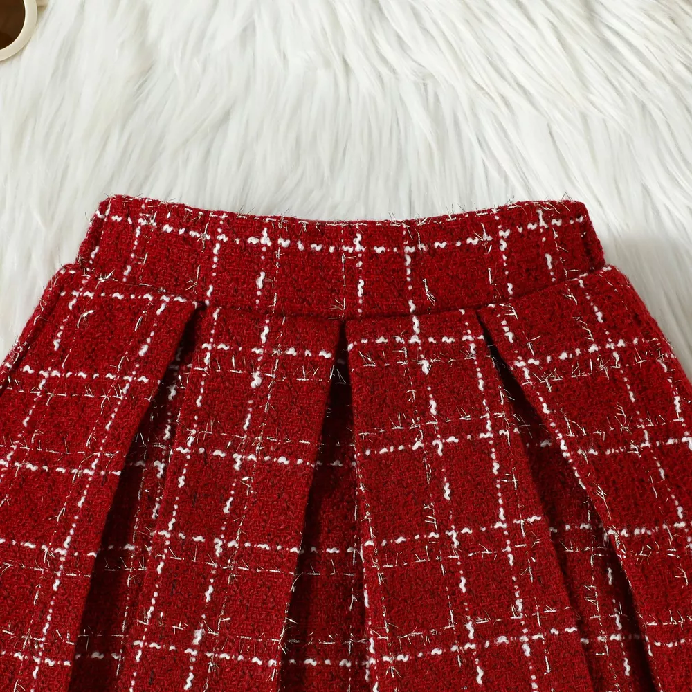 Children's Long Sleeve Top & Plaid Vest & Pleated Skirt Set, image 11