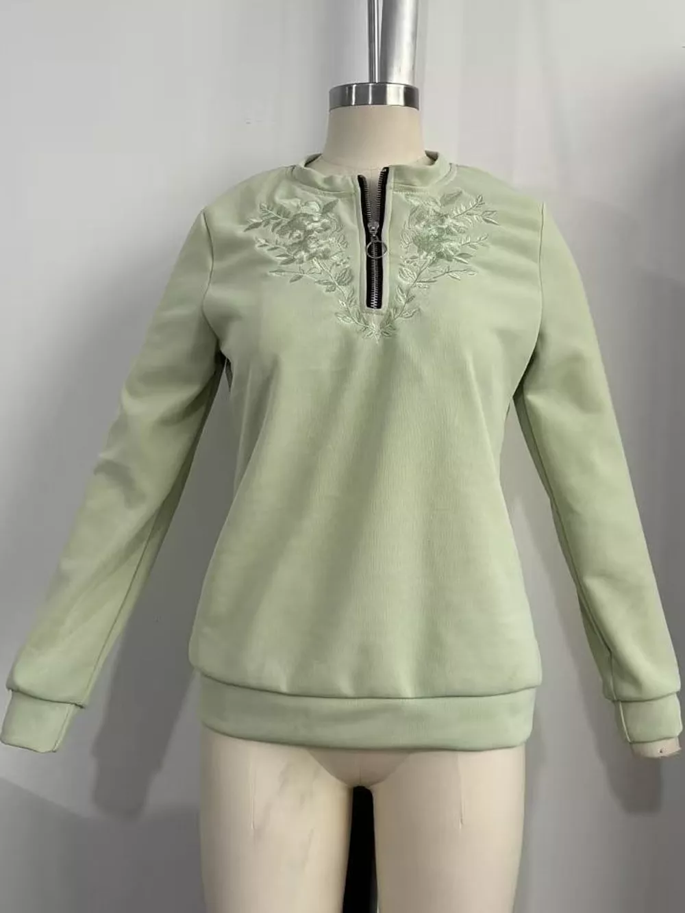 Floral Embroidered Quarter-Zip Sweatshirt, image 6