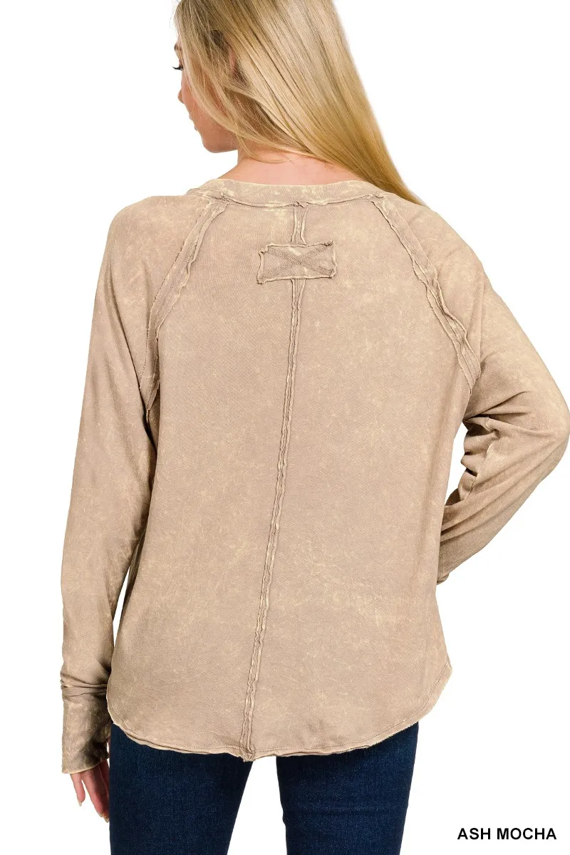 Crinkle Washed Thumb Hole Cuffs Long Sleeve Top