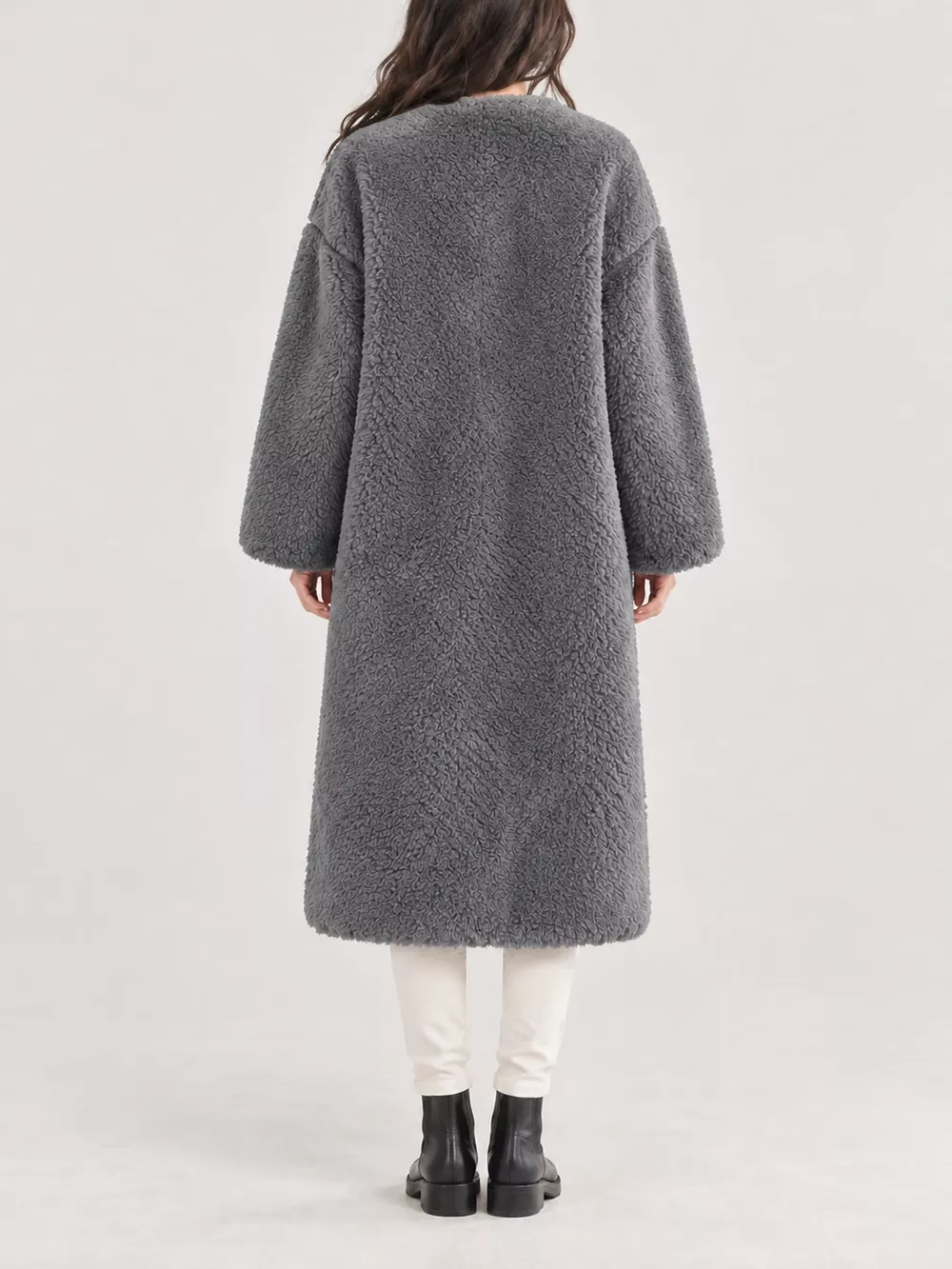 Double-Breasted Fuzzy Longline Outerwear, image 3