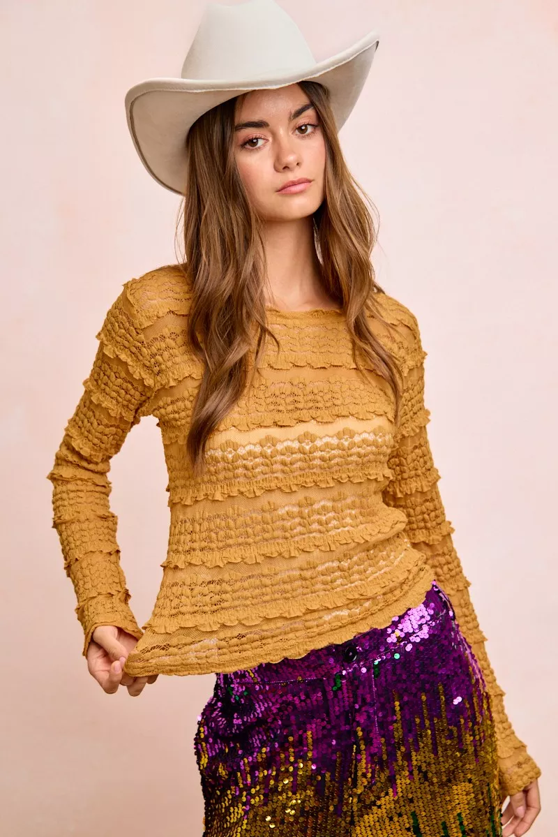 Ruffles Detail Mardi Gras Color Flower Lace Top, image 7