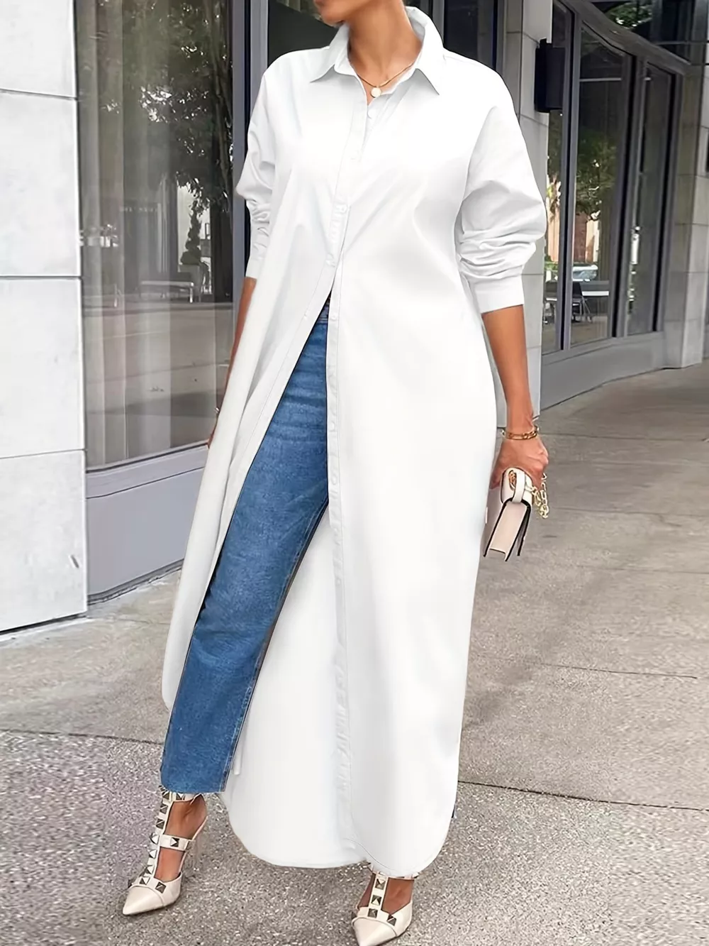 Plus Size Longline Button-Down Shirt, image 2