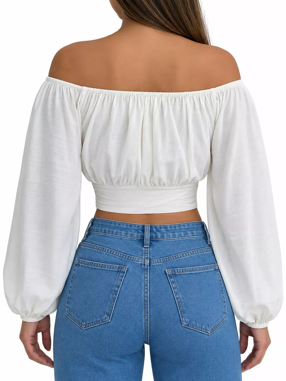 Off-Shoulder Long Sleeve Cropped Blouse, image 2