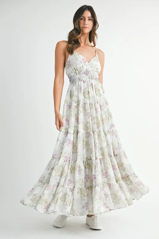 Floral Print Tiered Cami Maxi Dress