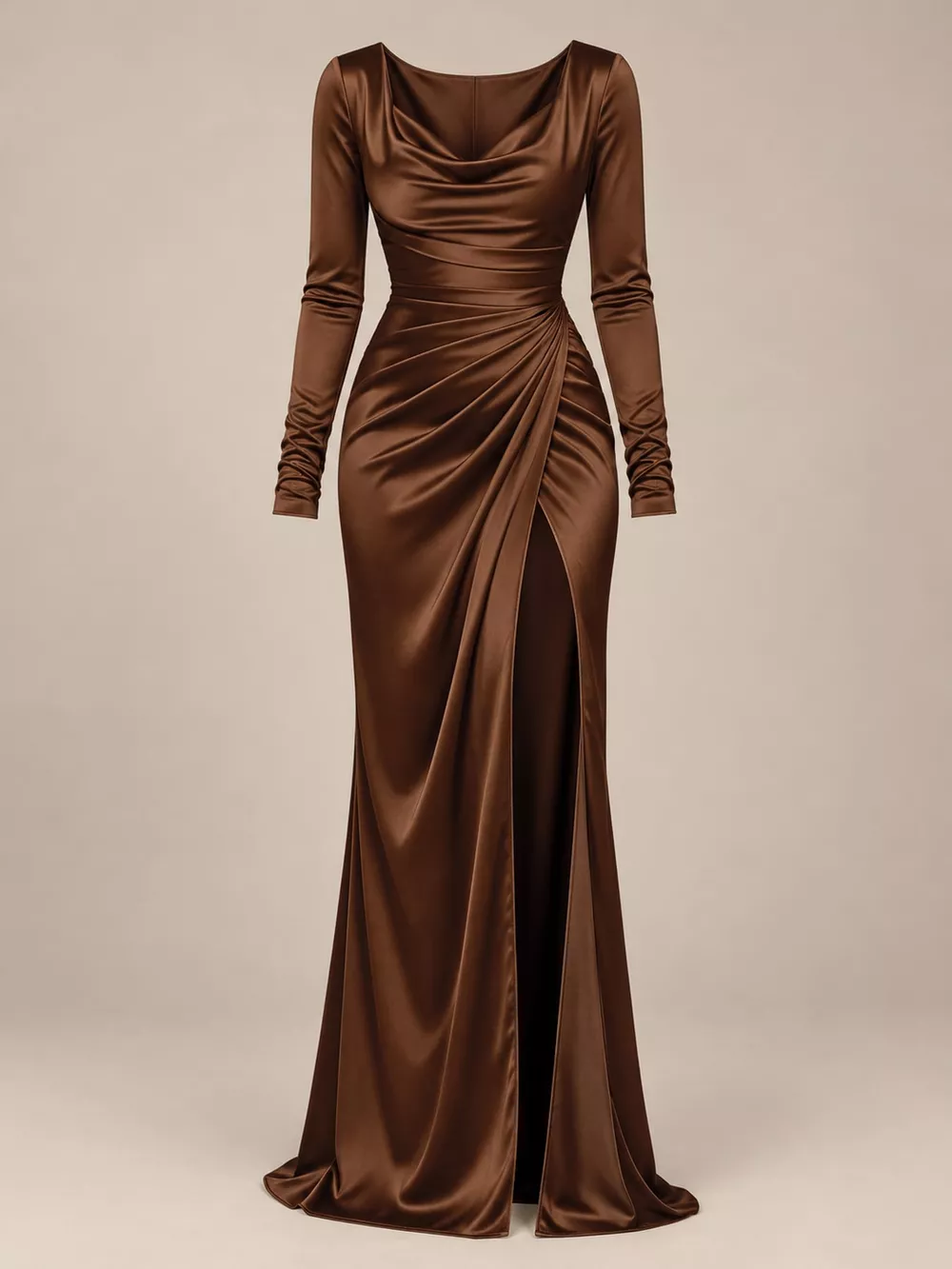 Full Size Satin Cowl Neck High Slit Evening Maxi Dress Plus Size, image 19