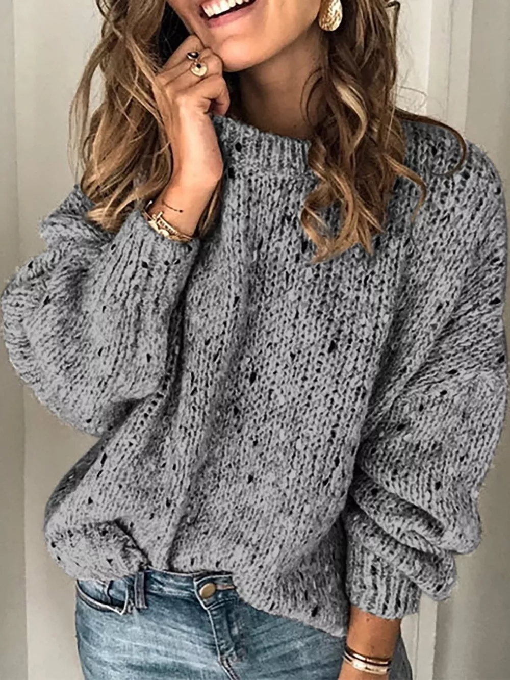 Chunky Knit Round Neck Sweater, image 6