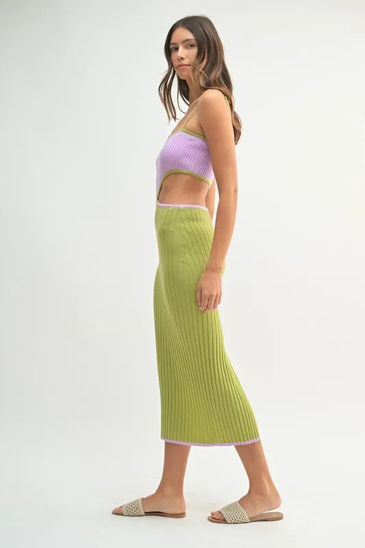 Ribbed Knit Color Block Cutout Midi Dress, image 8