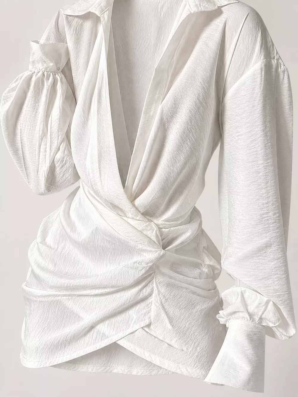 Deep V-Neck Ruched Asymmetrical Mini Dress, image 7