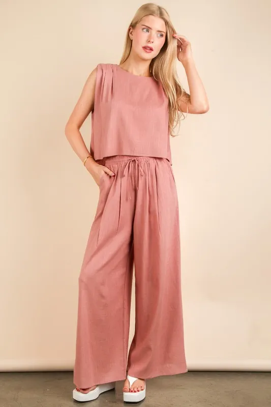 Solid Woven Top & Pants Set