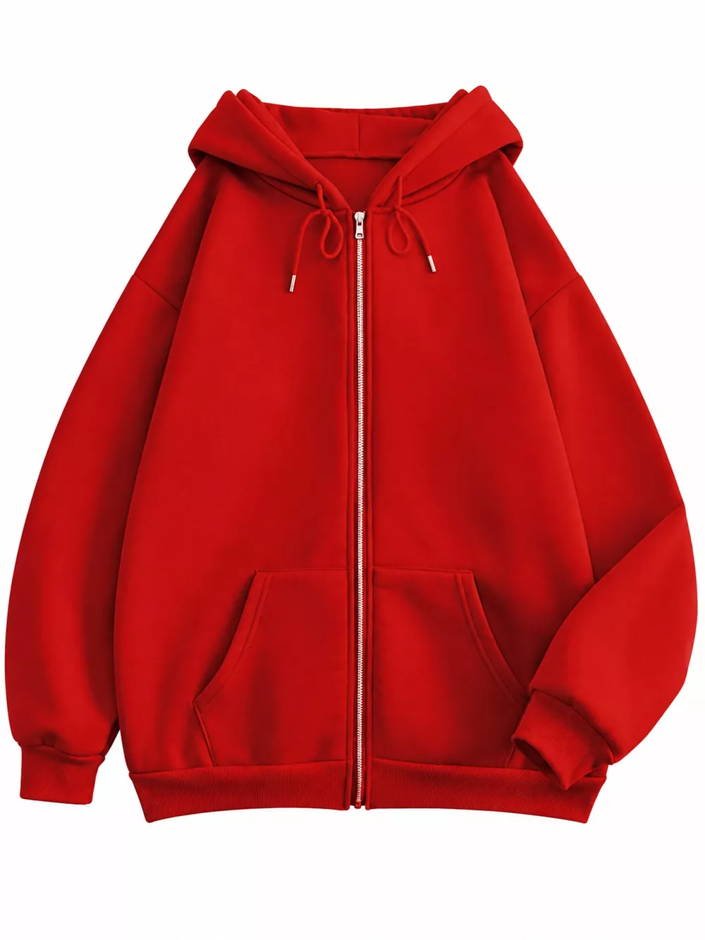 Full Size Oversized Solid Zip-Up Hoodie with Drawstring Plus Size, image 21