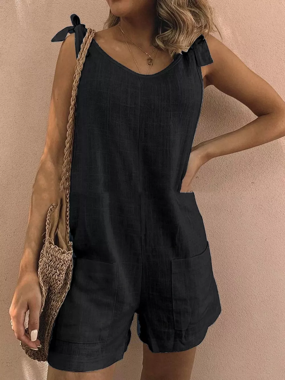 Full Size Tie-Shoulder Romper with Pockets Plus Size, image 11
