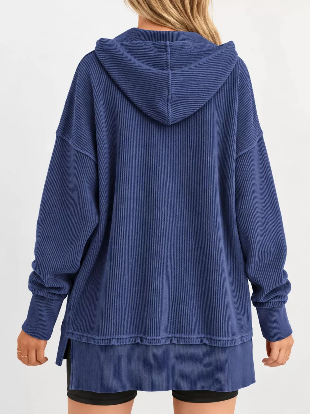 Full Size Snap Button Placket Dropped Shoulder Hoodie Plus Size, image 17