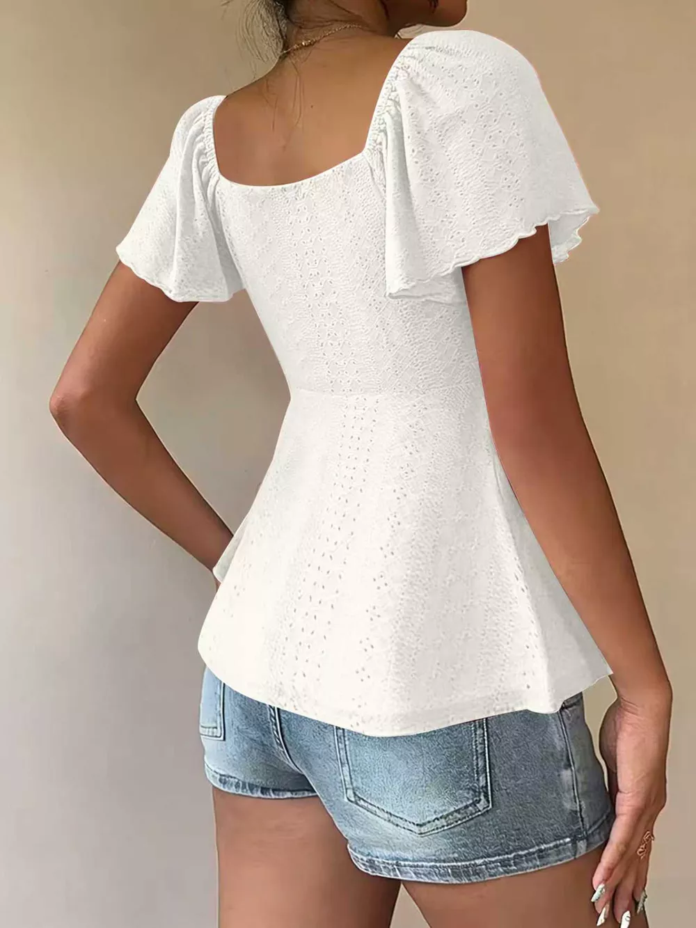 Sweetheart Neck Flutter Sleeve Top, image 3
