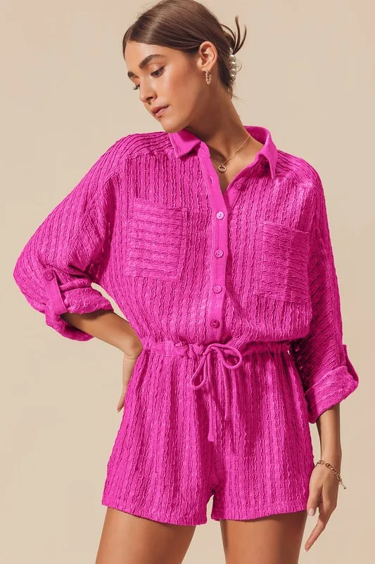 Textured Knit Button Front Romper, image 4