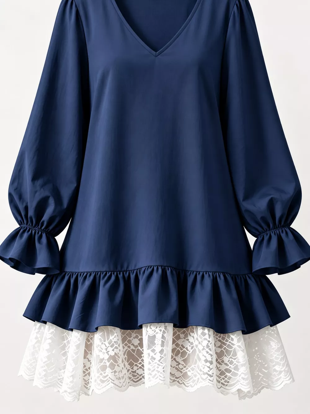 Lace Hem V-Neck Flounce Sleeve Dress, image 10