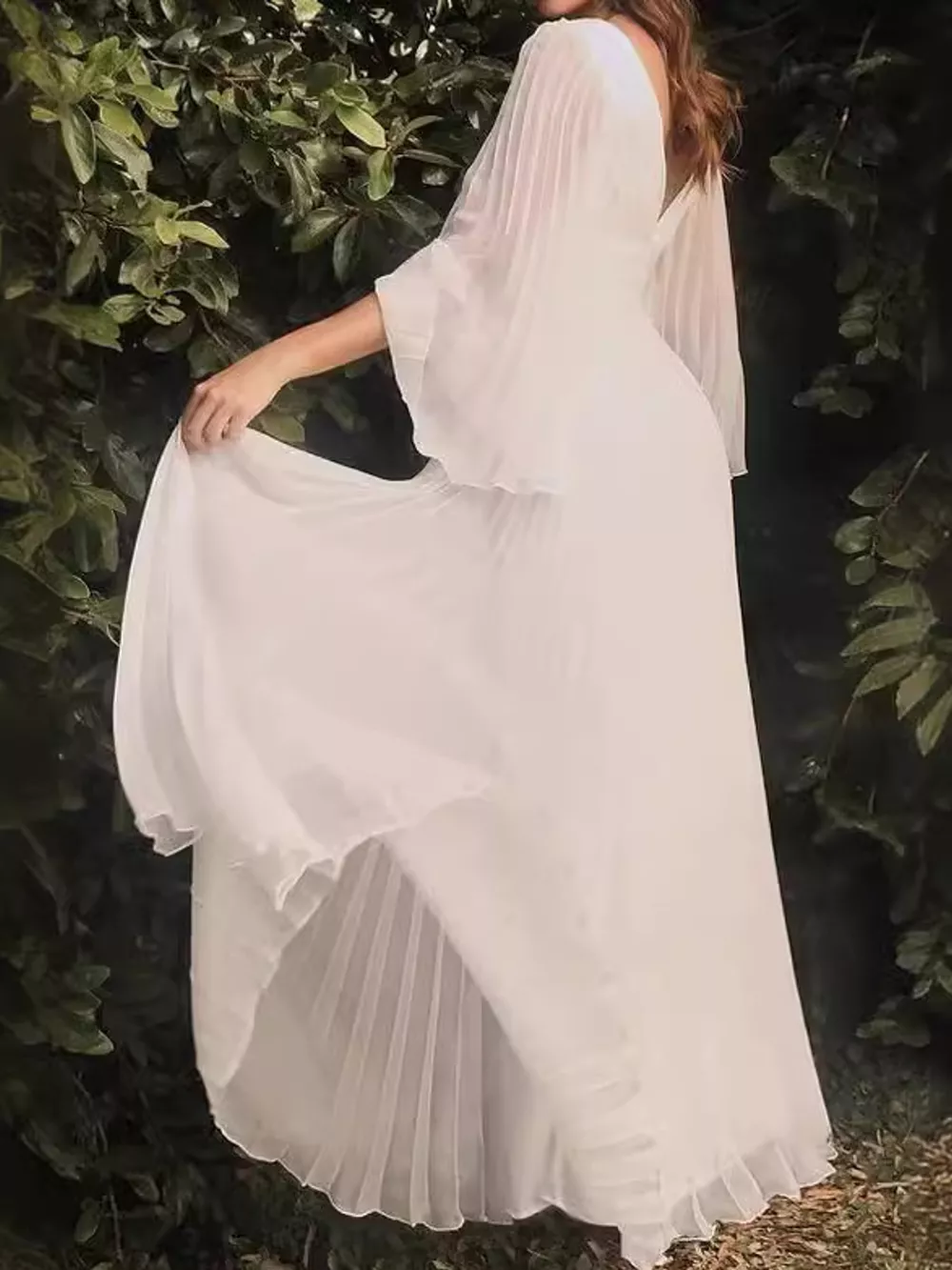 V-Neck Pleated Maxi Dress, image 2