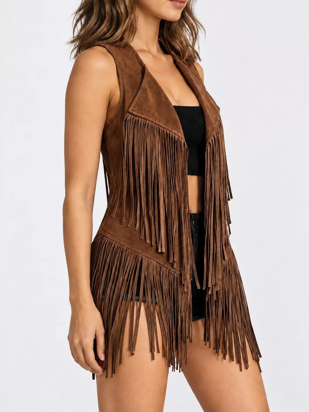 Full Size Fringed Hem Vest Coat Plus Size, image 6