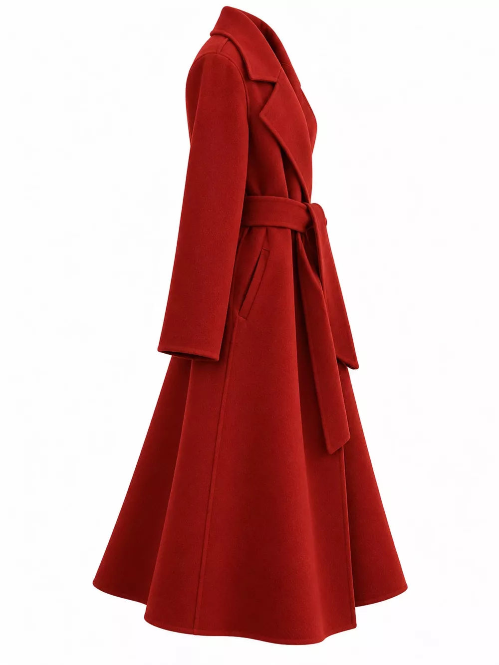 Longline Wool Coat with Waist-Defining Belt, image 12
