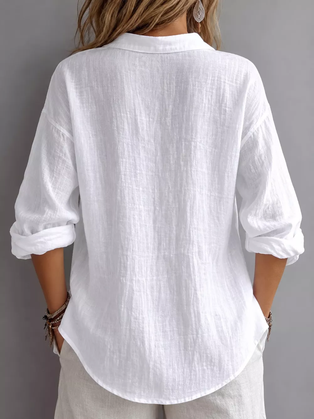 Collared Neck Long Sleeve Blouse, image 2