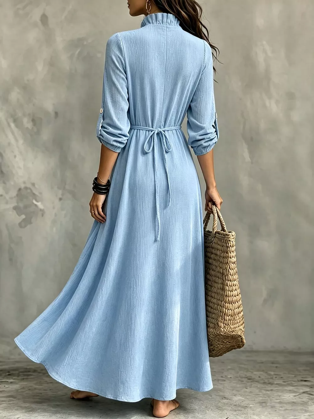 Full Size Frill Roll-Up Sleeve Maxi Dress Plus Size, image 35