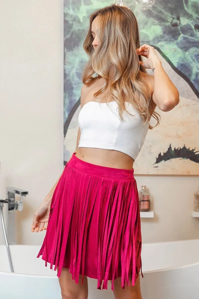 Fringe Detailed Suede Skirt, image 6
