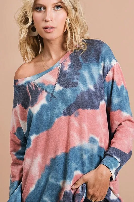 Tie Dye French Terry Pull Over with Front Stitching Detail, image 3