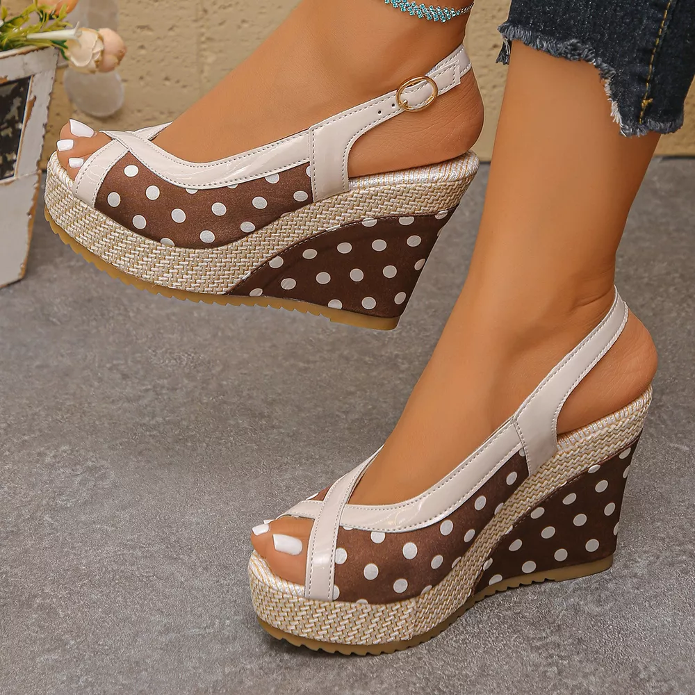 Polka Dot Peep Toe Wedge Sandals, image 4