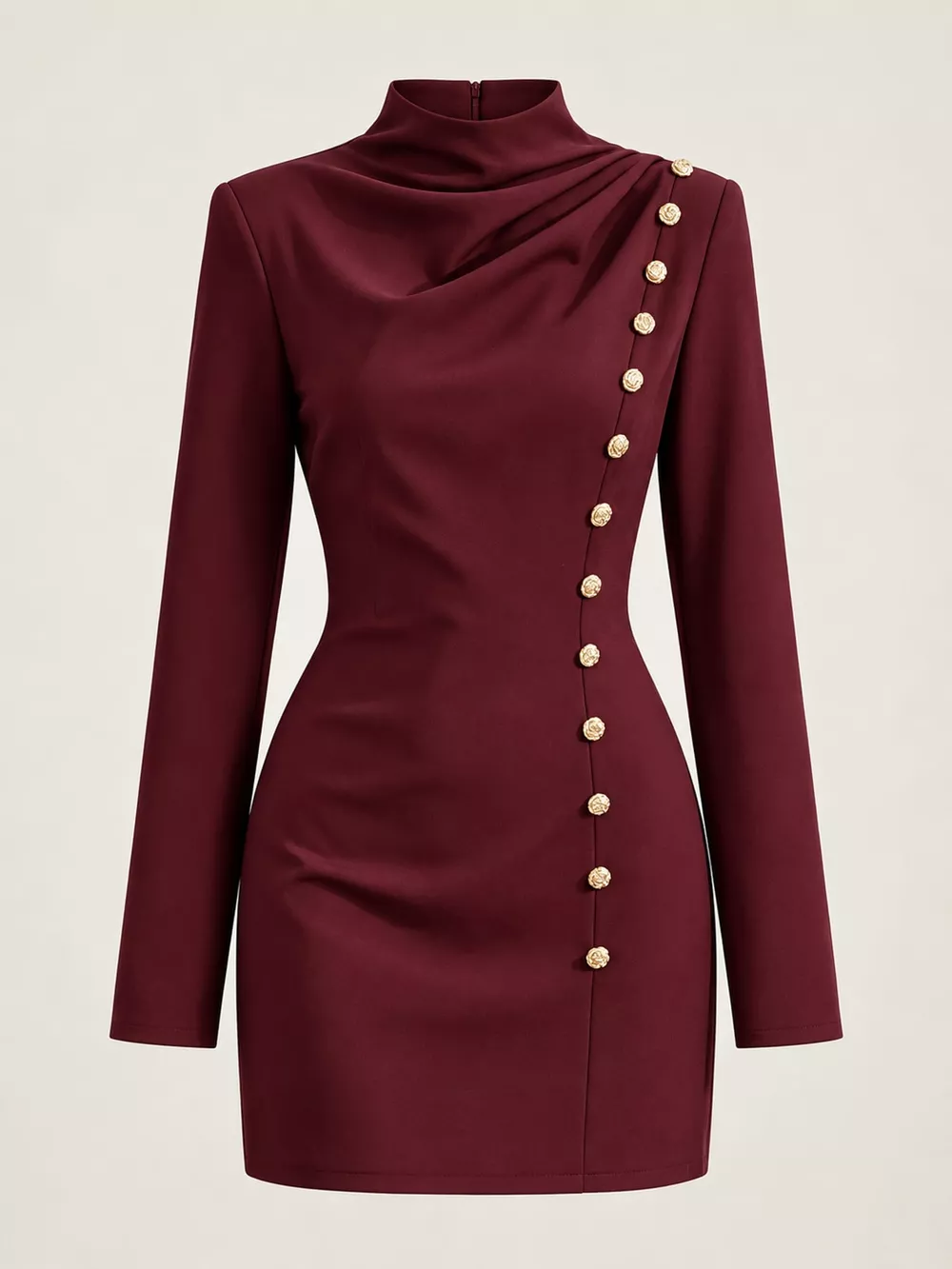 Full Size Decorative Button Mock Neck Mini Dress Plus Size, image 12