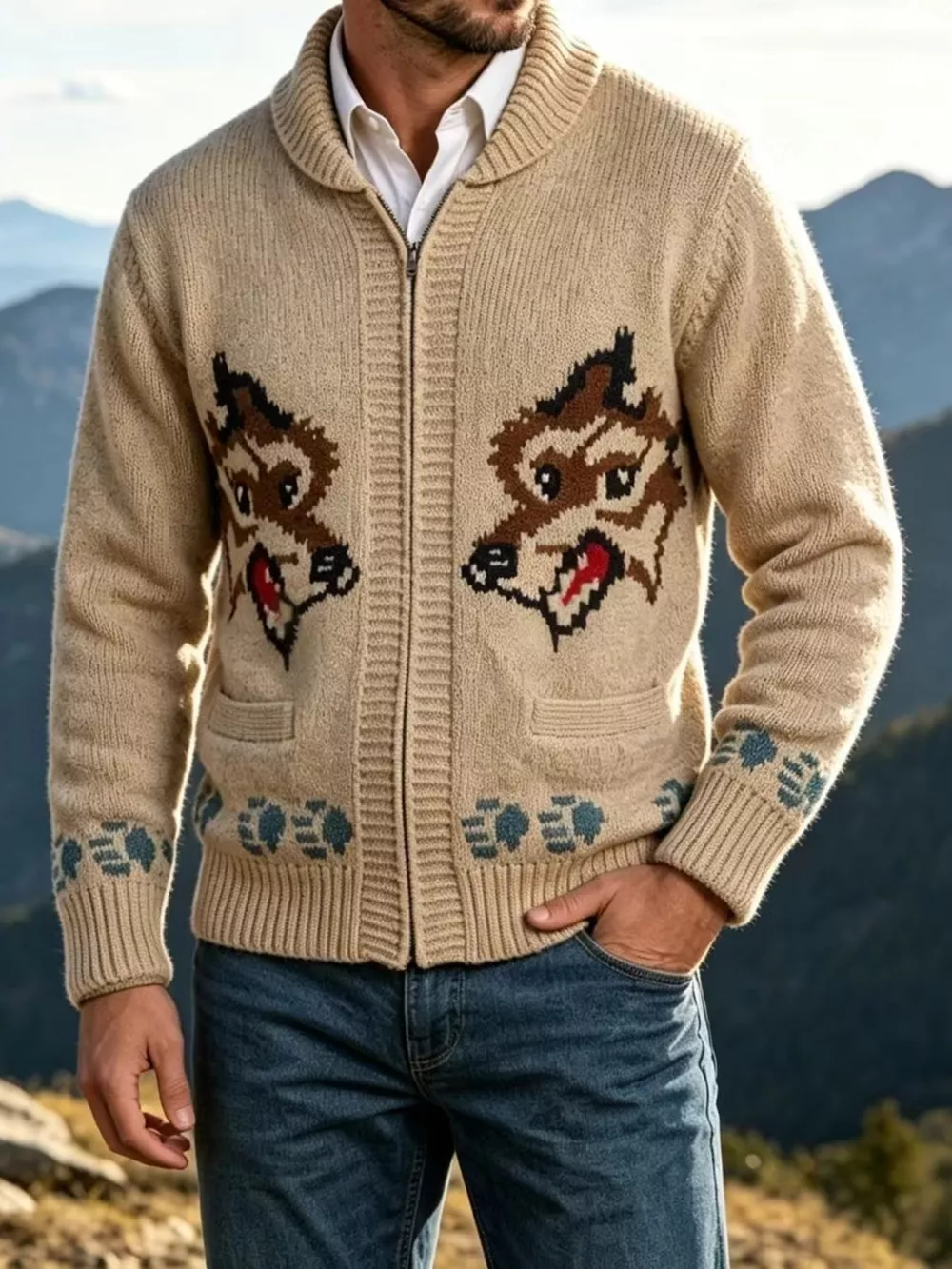 Men's Full Size Animal Chunky Knit Zip-Up Cardigan Plus Size, image 25