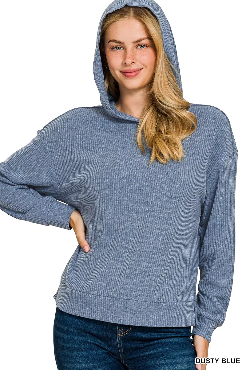 Ribbed Long Sleeve Hoodie, image 2