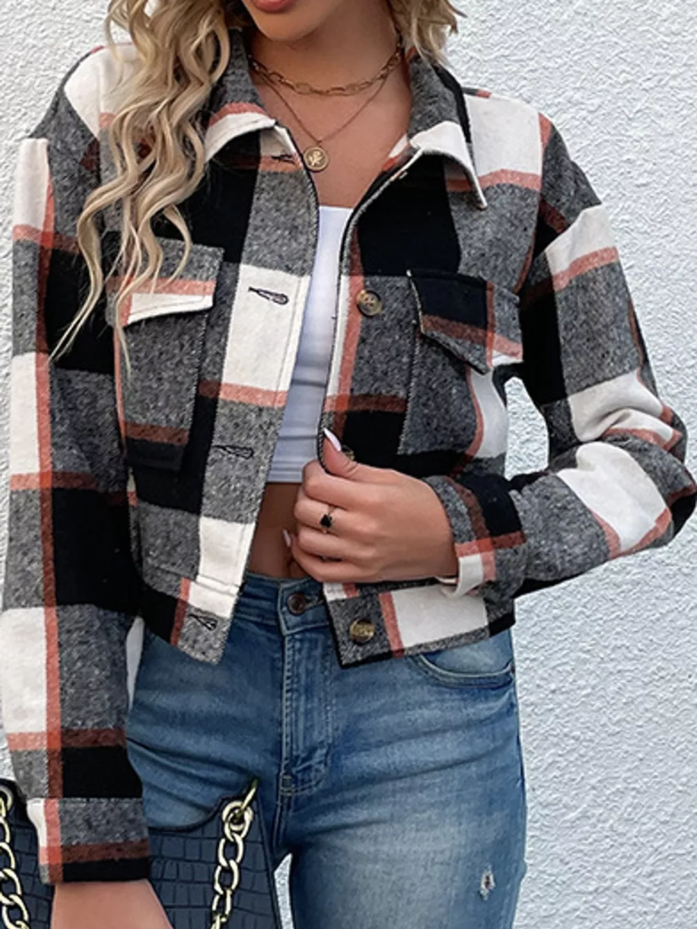 Plaid Button-Front Cropped Jacket, image 33