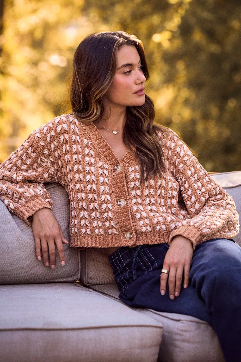 Soft Chenille Yarn Textur Button Sweater Cardigan, image 9