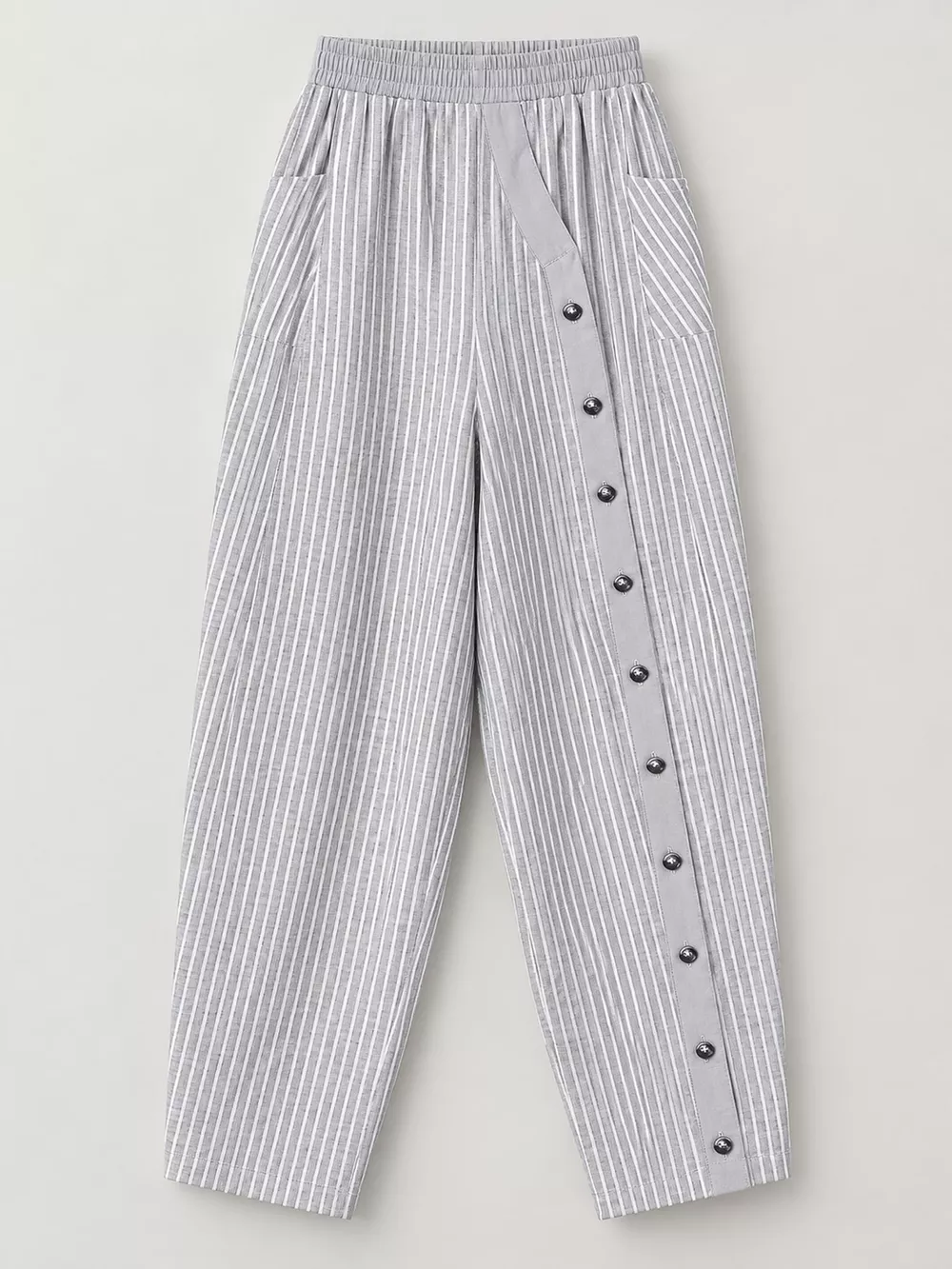 Striped Casual Pants with Side Button Detail, image 9