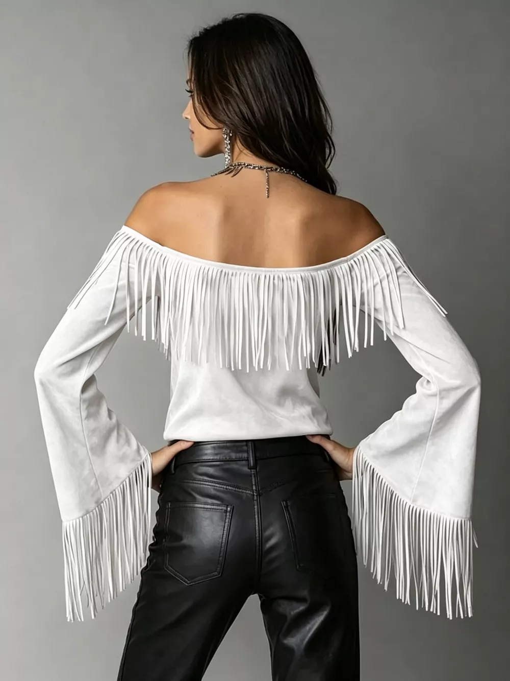 Full Size Fringed Off-Shoulder T-Shirt Plus Size, image 5