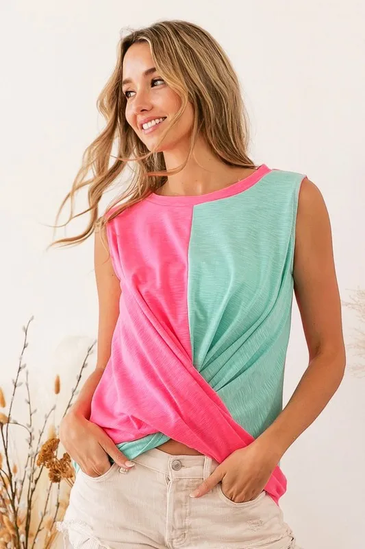 Slub Terry Color Block Twisted Top, image 13
