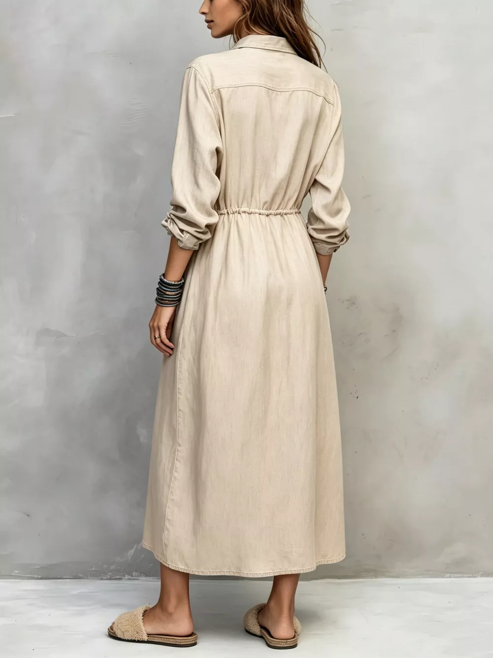 Full Size Button Front Long Sleeve Shirt Dress Plus Size, image 8