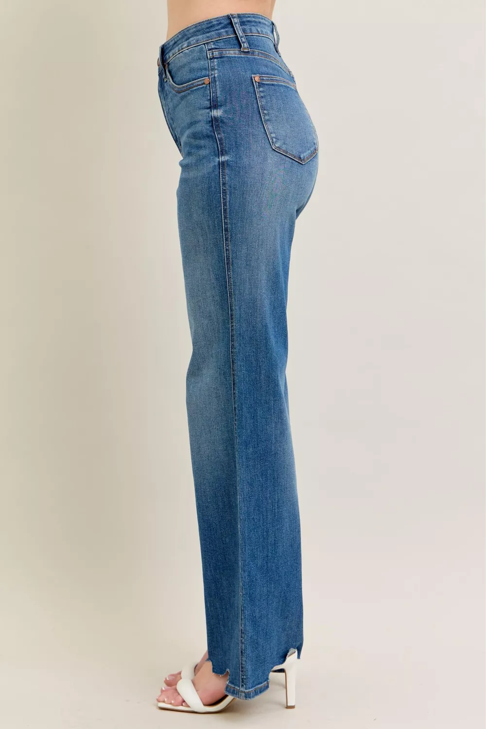 Full Size High Waist Tummy Control Chew Hem Destroy Wide Jeans Plus Size, image 16