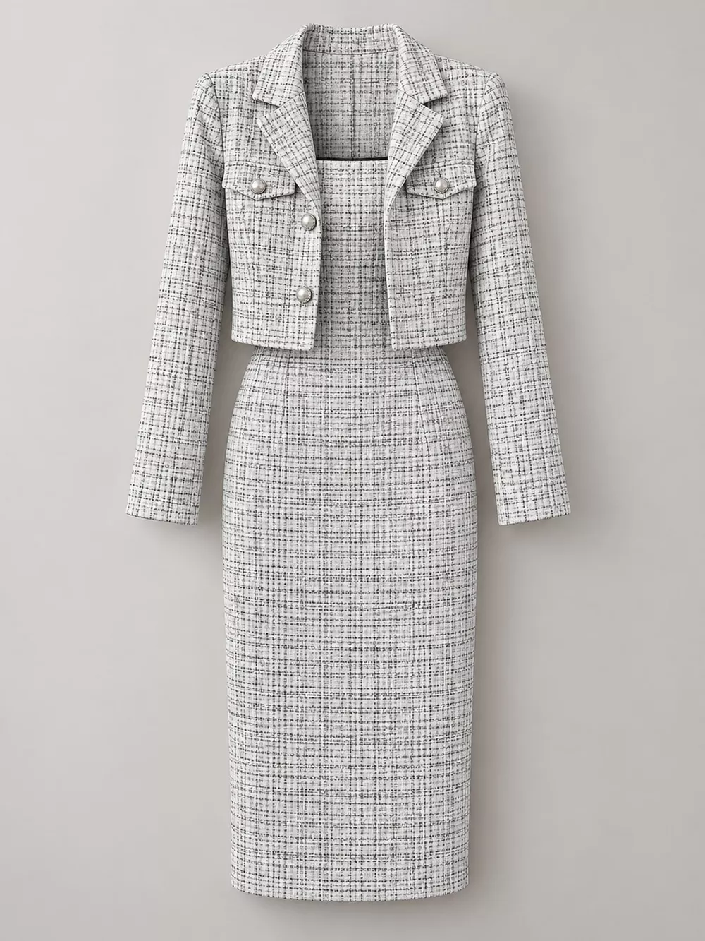 Tweed Square Neck Dress and Cardigan Set, image 9