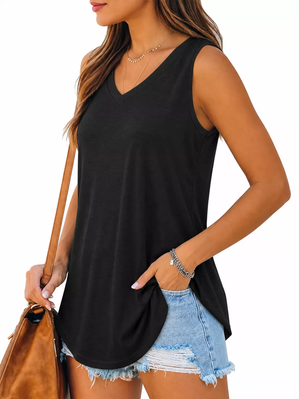 V-Neck Casual Loose Fit Tank Top, image 3