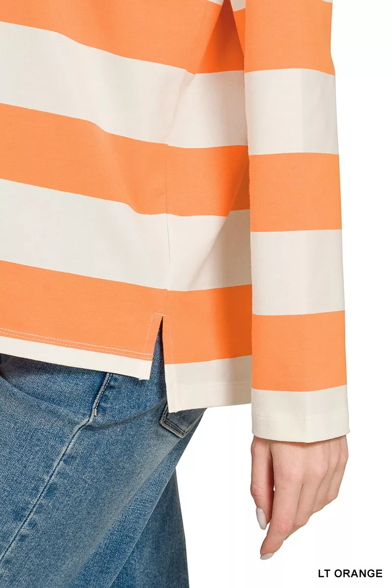 Zenana Striped Contrast Collar Polo Top, image 5