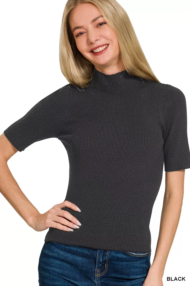 Viscose Ribbed Mock Neck Sweater, image 3
