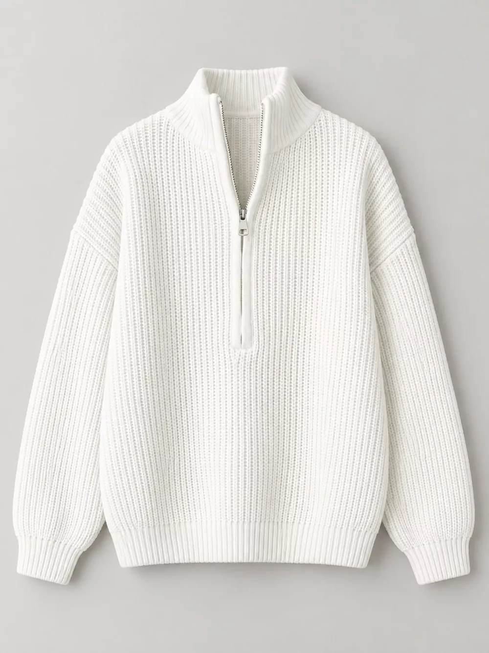 Full Size Half Zip Dropped Shoulder Sweater Plus Size, image 20