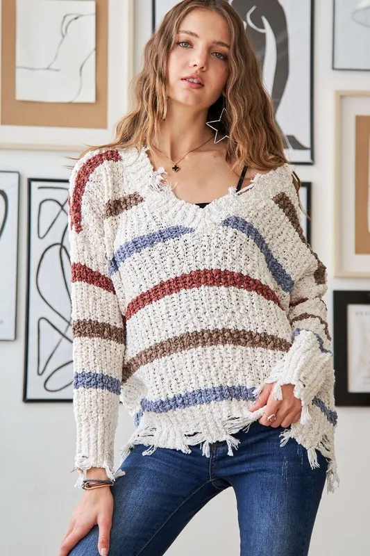 Frayed Edge Stripe Sweater, image 2