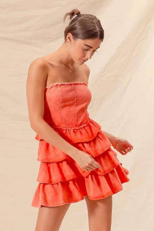 Strapless Ruffle Layered Game Day Cheer Up Dress, image 11