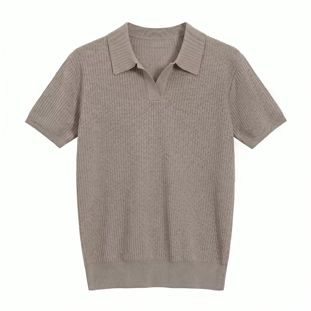 Men's Ribbed Knit Polo Collar Top, image 12